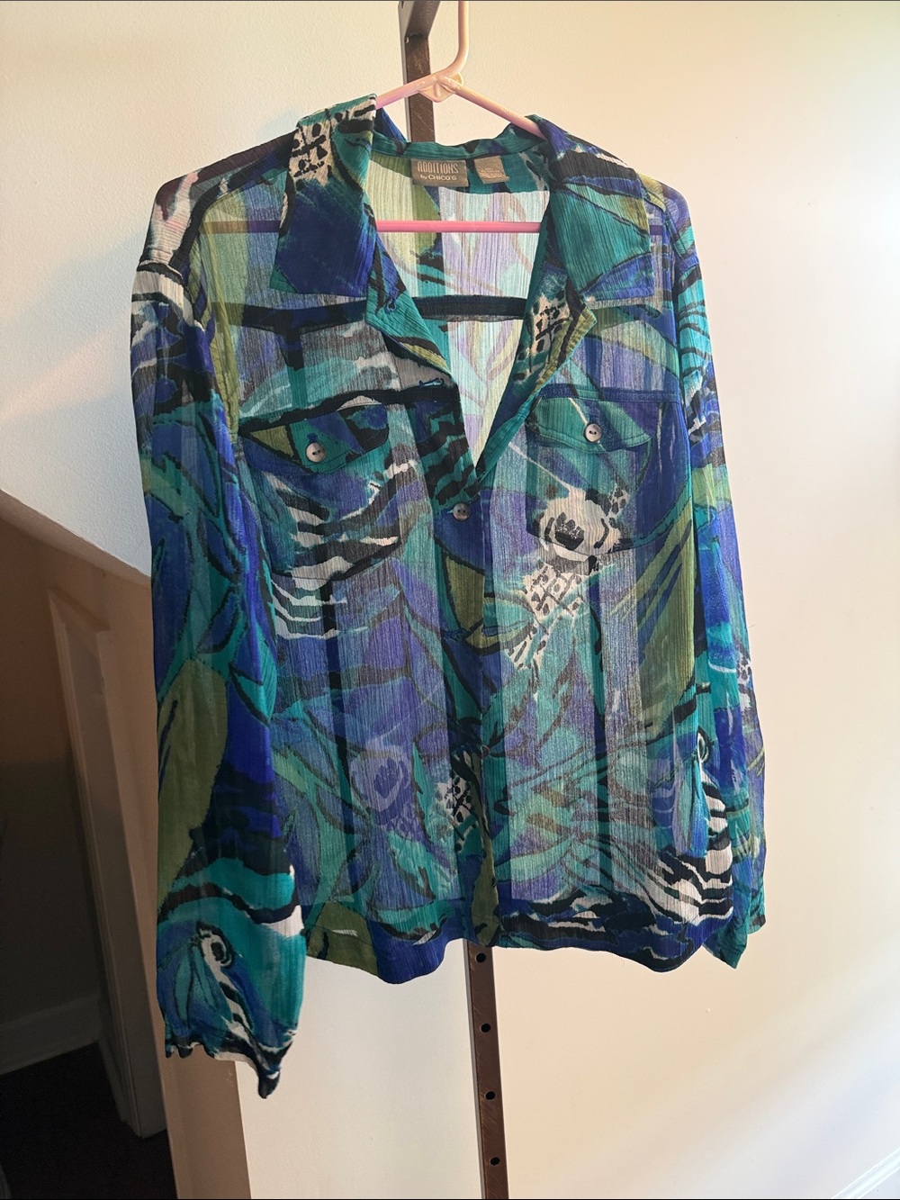 Chico’s Lightweight Blue-Green Patterned Button-Up Top - Unbranded